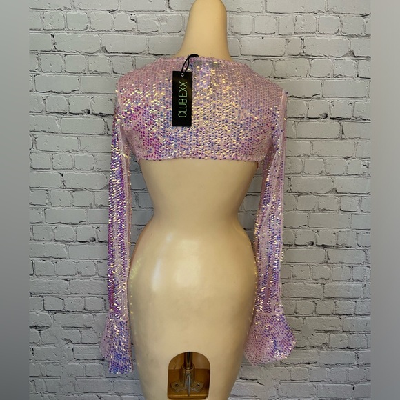 NWT Club Exx Iridescent Sequin Crop Top - Picture 5 of 5